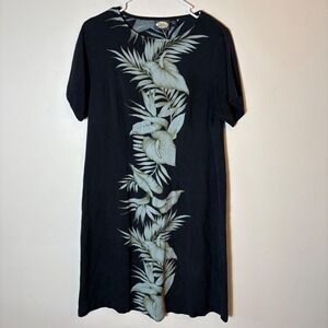 Tommy Bahama Silk Dress Black Tropical Floral Print Short‎ Sleeve Size Medium